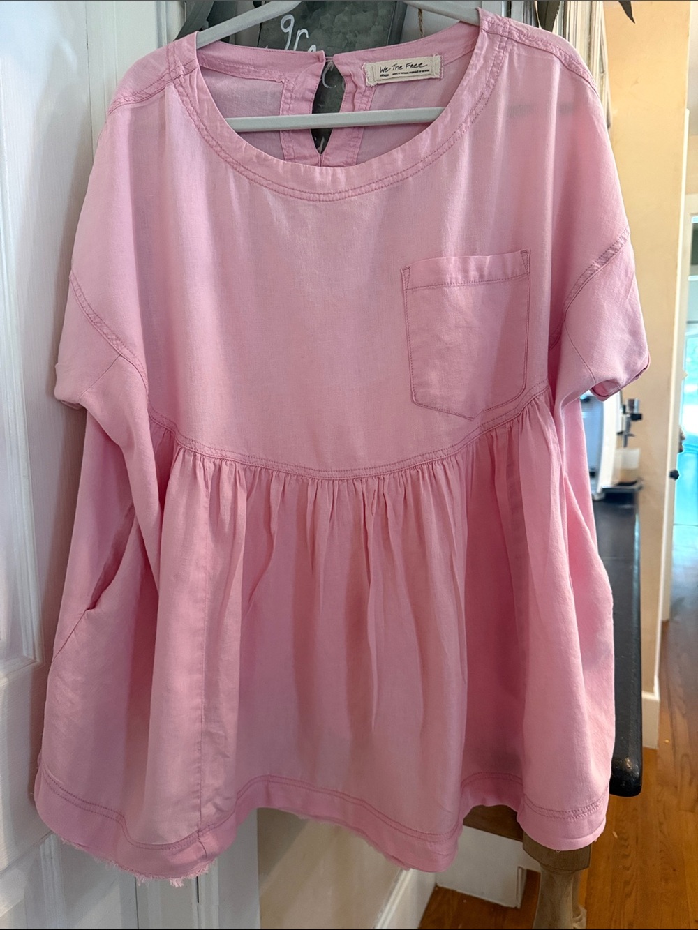 We The Free Light Pink Peplum Pocket babydoll top